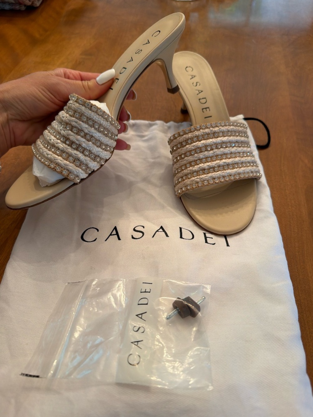 Brand new Casadei crystal sandals with kitten heel size 8